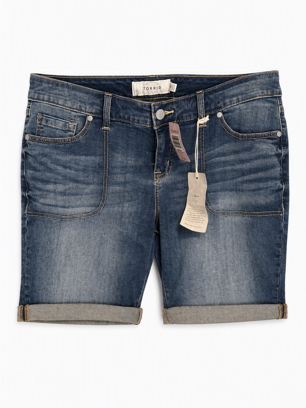 Torrid Denim Bermuda Shorts Size 16 NWT 8" Inseam Rolled Cuff Dark Wash